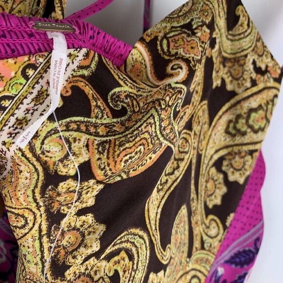 Free People S Miranda Printed Jumpsuit Satiny Floral Scarf Print Pink Gold - Picture 4 of 7